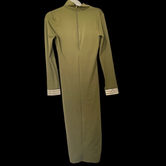 Olive Form Fitted Midmaxi Dress Embellished Cuffs - Picture 2 of 4